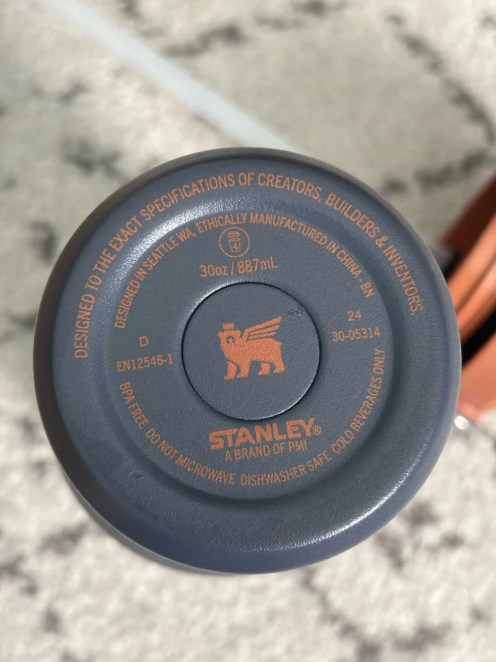 Stanley Ice Flow Flip Straw Navy Blue Tumbler with Orange Lid and Logo 30oz - Picture 2 of 3